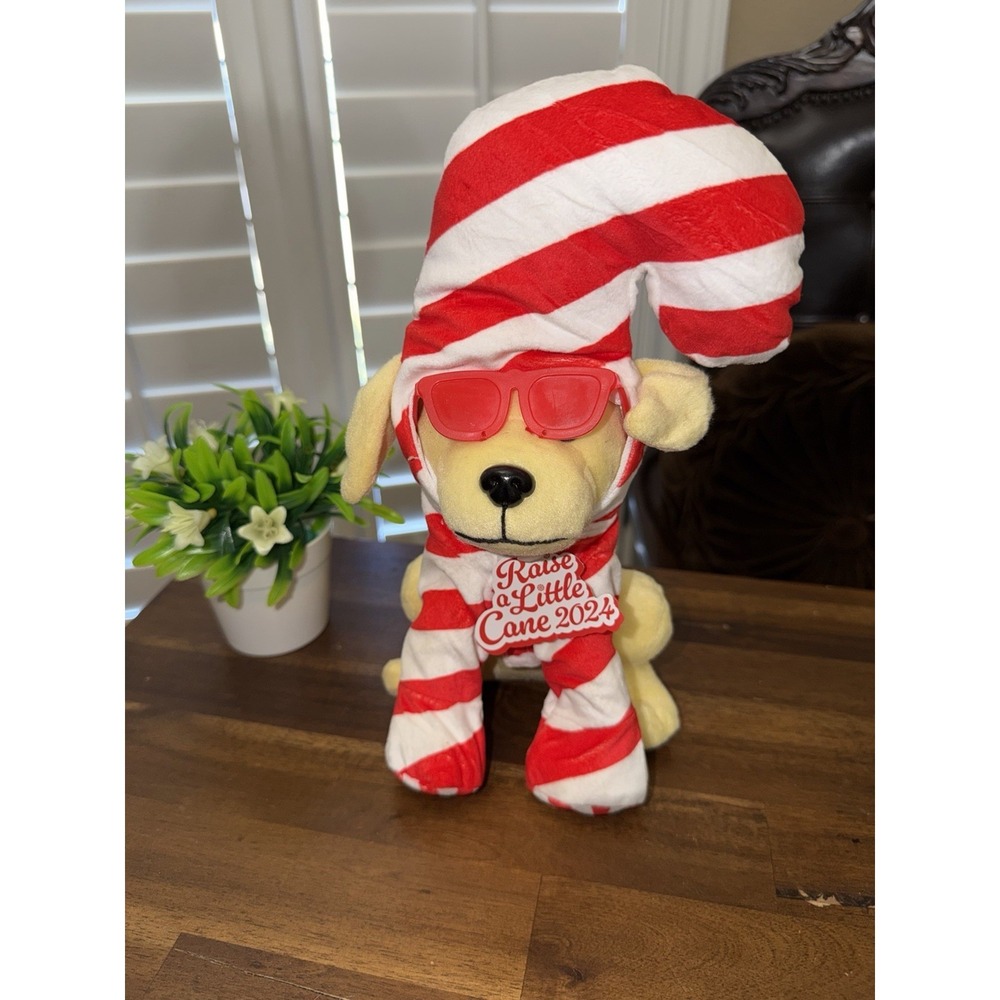 Raising Cane's Christmas Candy Cane 2024 Puppy Dog Plush Canes Stuffed Animal
